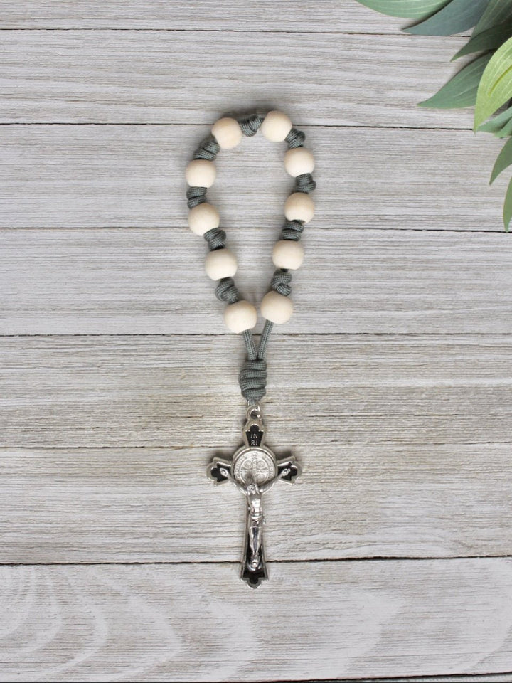 Handmade one decade door rosary by Knots of Grace, Midnight Grace Door Rosary, sage green