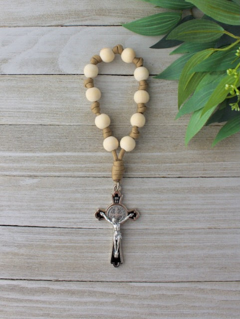 Handmade one decade door rosary by Knots of Grace, Midnight Grace Door Rosary, tan