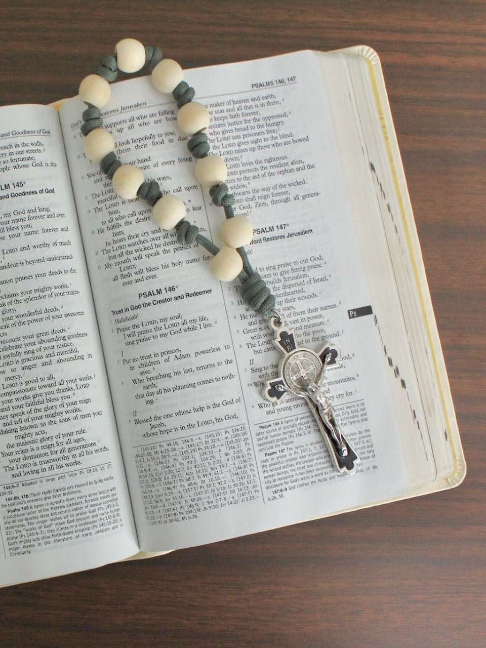 Handmade one decade door rosary by Knots of Grace, Midnight Grace Door Rosary, sage green