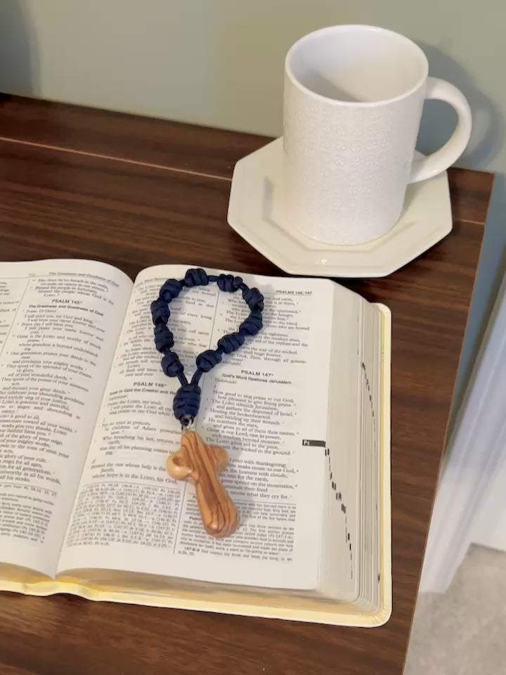 Knotted Paracord Door Rosary | Olive Wood Cross Home Blessing