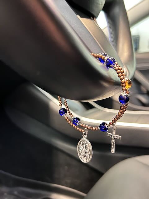 Faithful Drive Steering Wheel Rosary with 4-Way Medal