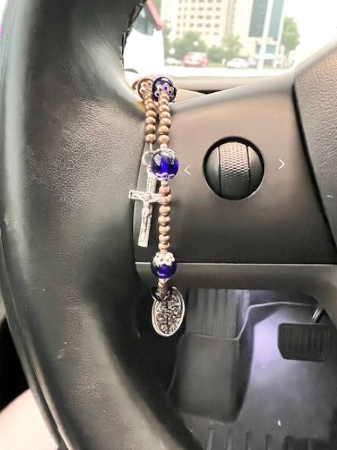 Faithful Drive Steering Wheel Rosary with 4-Way Medal