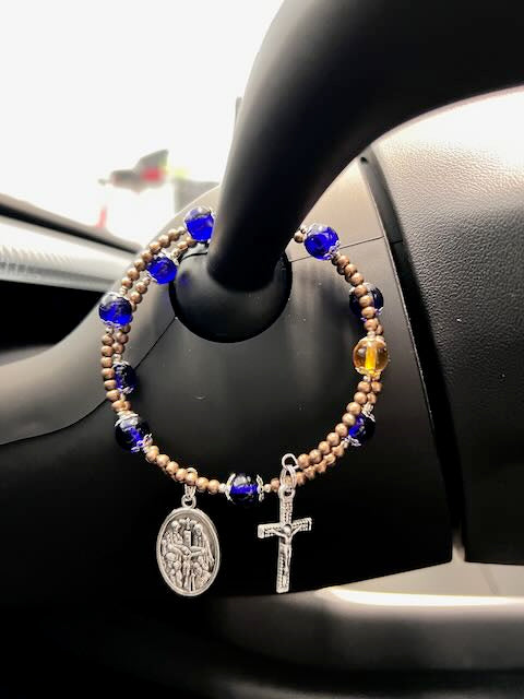 Faithful Drive Steering Wheel Rosary with 4-Way Medal