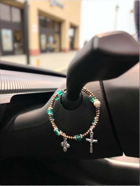 Safe Journey Steering Wheel Rosary with 5-Way Medal