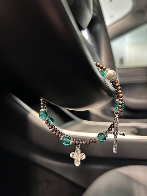 Safe Journey Steering Wheel Rosary with 5-Way Medal