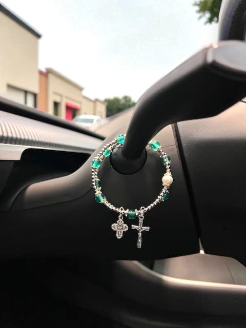 Safe Journey Steering Wheel Rosary with 5-Way Medal