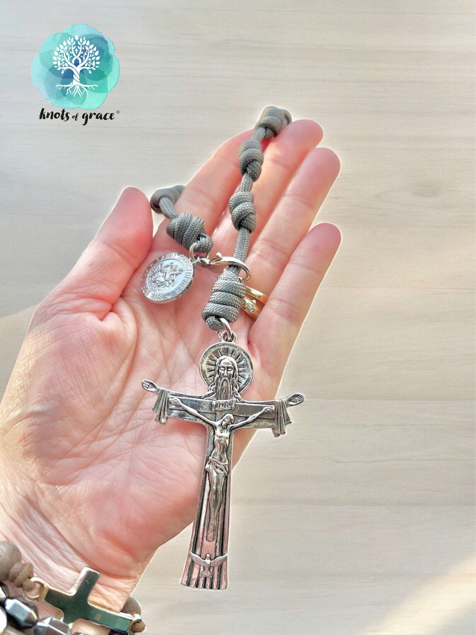 Trinity Crucifix Rearview Mirror Rosary - Knots of Grace