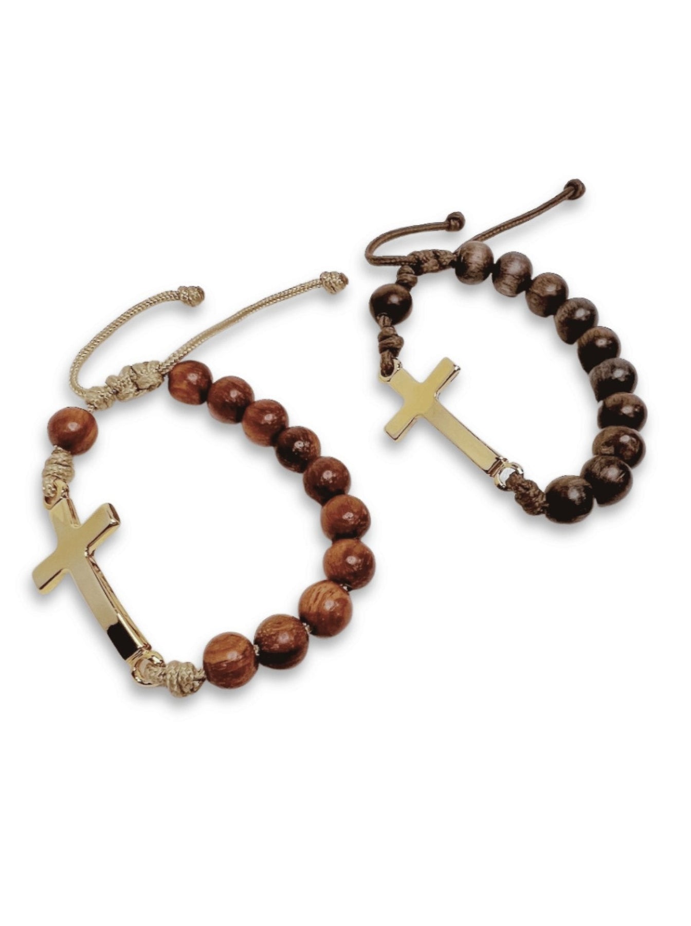 Wood Decennary Rosary Bracelet with Pewter Cross Charm - Holy Hope | NOVICA
